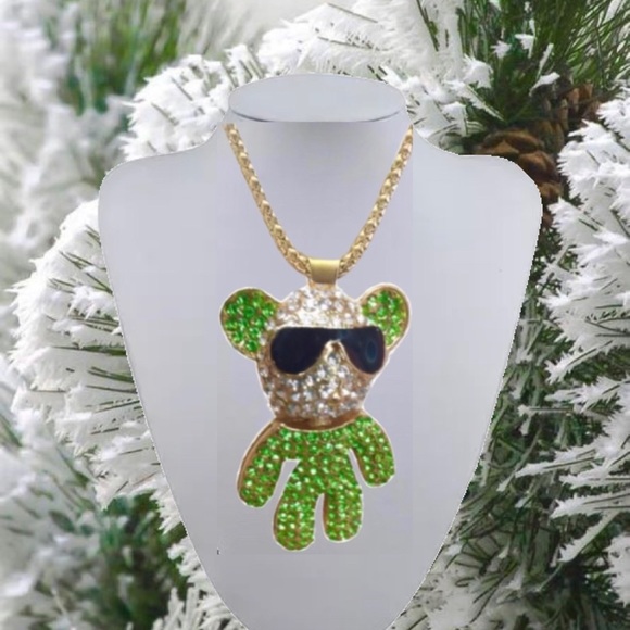 GREEN-CLEAR CRYSTAL BEAR SUNGLASSES - Picture 3 of 7